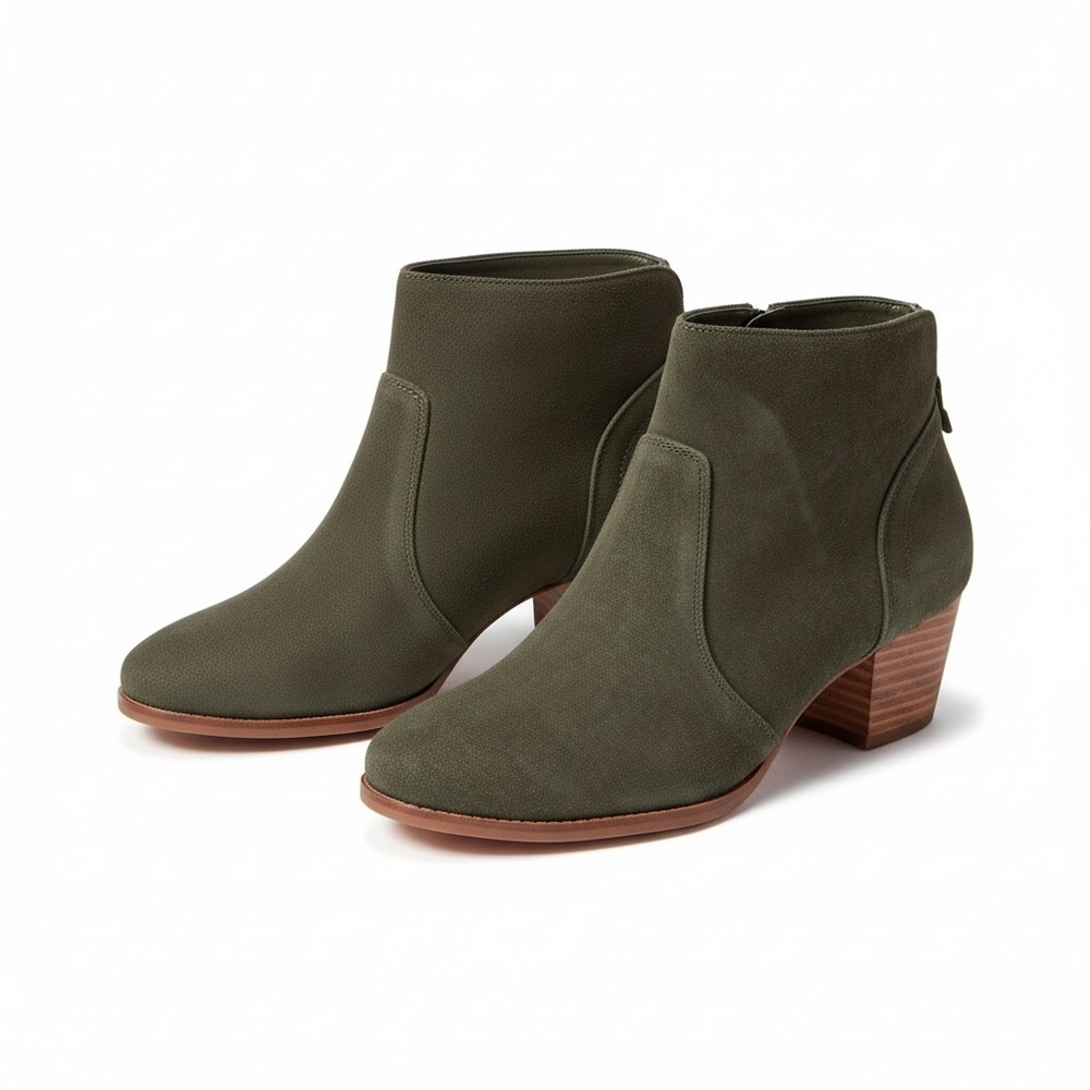 New Violet & Red x Stitch Fix Womenโs Oliveโ Green Suede Cupid Bootie Block Heel